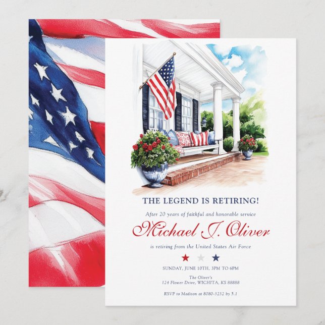 U.S. Military Retirement Patriotic Home Porch Einladung (Vorne/Hinten)
