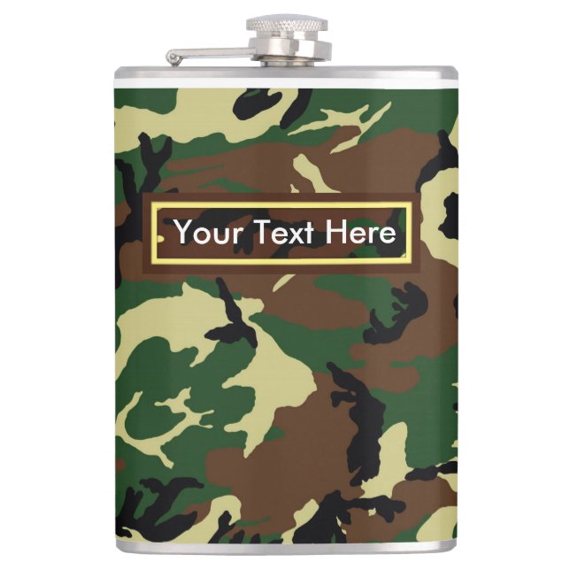 U.S. Military Woodland Camouflage 6 oz oder 8 oz Flachmann (Vorderseite)