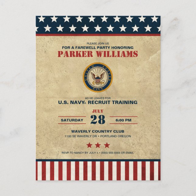 U.S. Navy Farewell Party - Rekrutierungstraining Postkarte (Vorderseite)