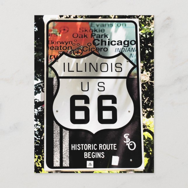 U.S. ROUTE 66 Illinois-Zeichen Postkarte (Vorderseite)