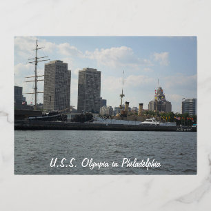 U.S.S. Olympia in Philadelphia  Folien Feiertagspostkarte
