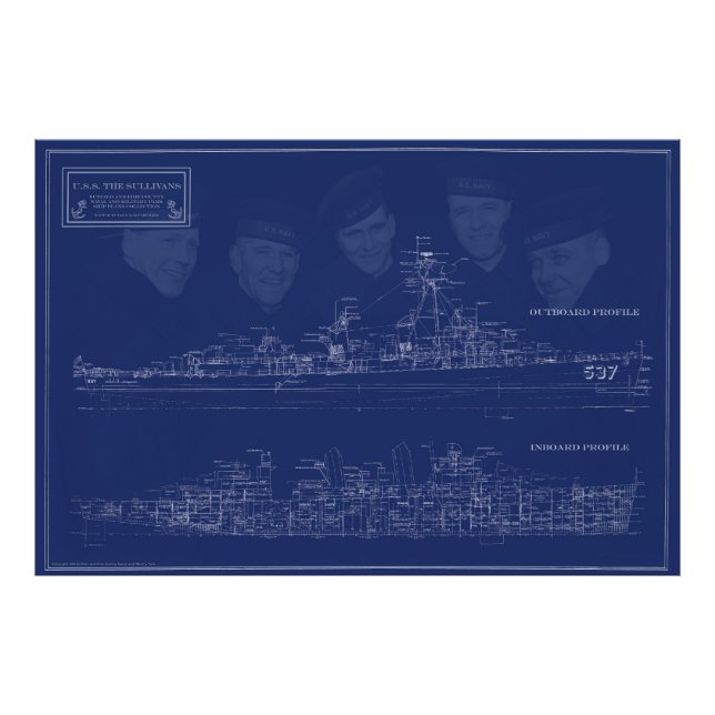 U.S.S. The Sullivans Fine Art Blueprint Fotodruck (Vorne)