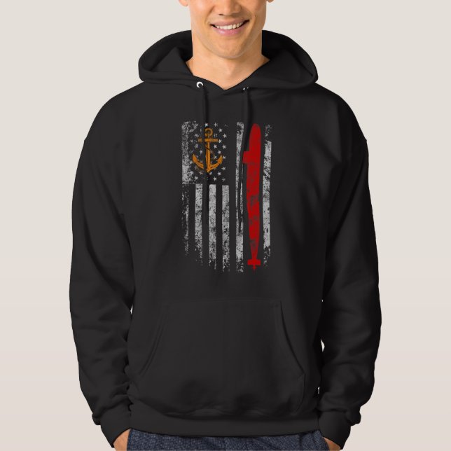 U S U-Boot Silent Service Veteran American Flag Hoodie (Vorderseite)