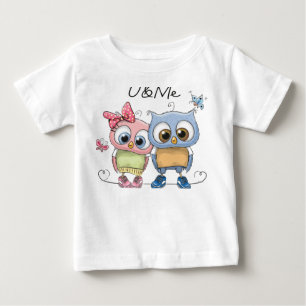 U und Ich Zwillings-Eulen Baby T-Shirt - Süße Wald