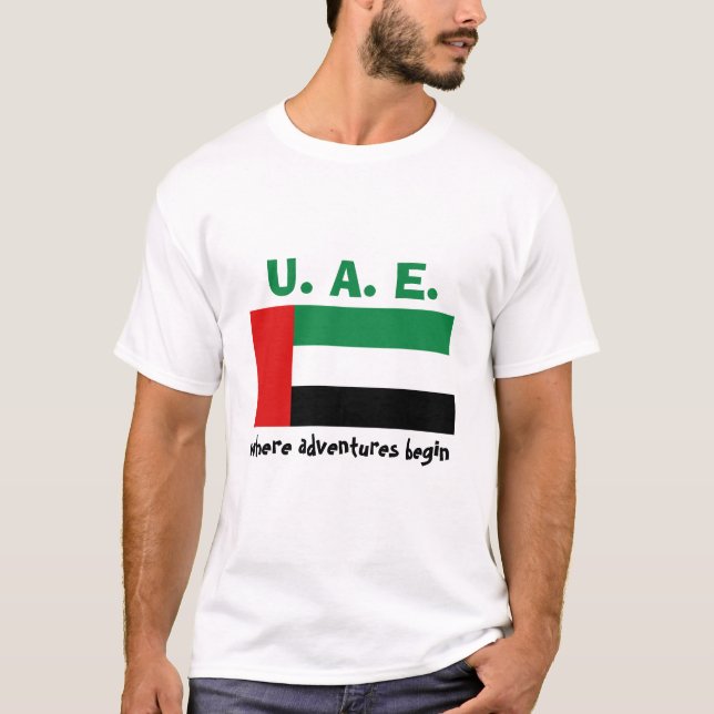 Uae-Flagge + Karte + Text-T - Shirt (Vorderseite)