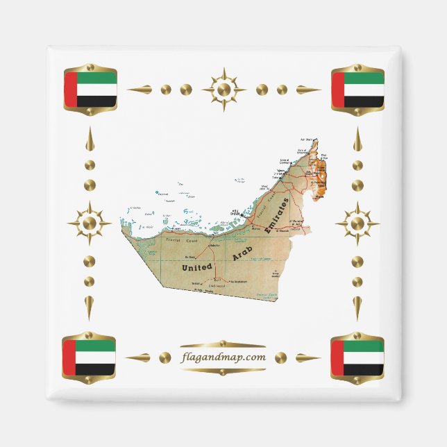 UAE Map + Flags Magnet (Vorne)