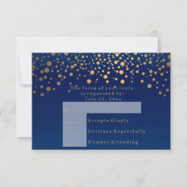 UAWG 2 Navy Blue & Confetti Gold Dot Wedding RSVP Karte