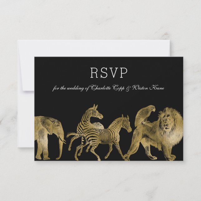 UAWG African Animals Zoo Wedding Gold RSVP Karte (Vorderseite)