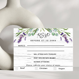 UAwg-Antwort auf das Hochzeitsmenü von Lavendel RSVP Karte