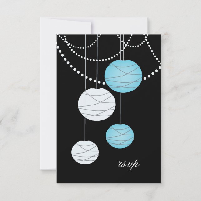 UAWG Aqua Blue Paper Lanterns Wedding Cards RSVP Karte (Vorderseite)