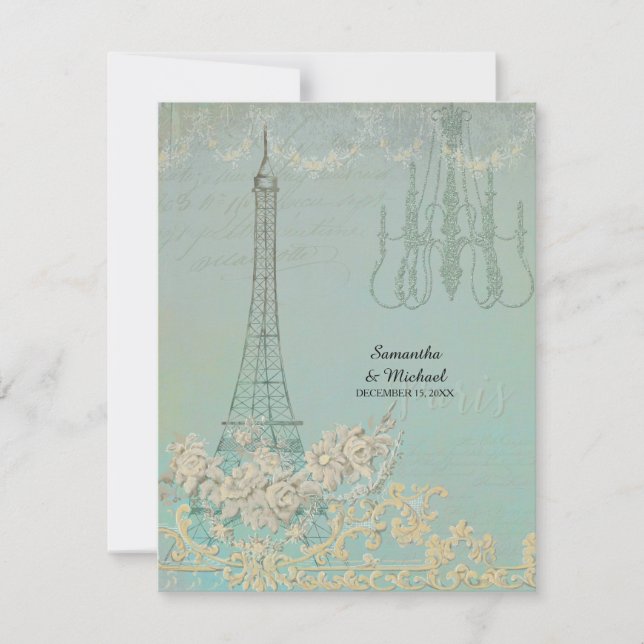 UAWG Aqua Vintag Paris Pariser Hochzeit RSVP Karte (Vorderseite)