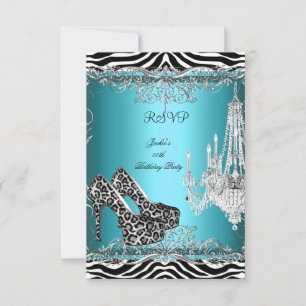 UAWG Aquamarin Blue Zebra Leopard Print Party Shoe RSVP Karte