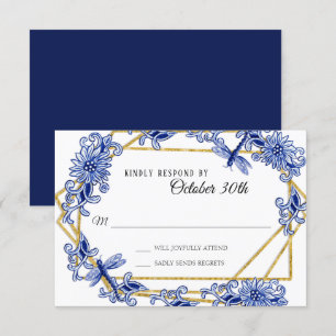 UAWG Asian Influenza Navy Blue Floral Chinoiserie Einladung