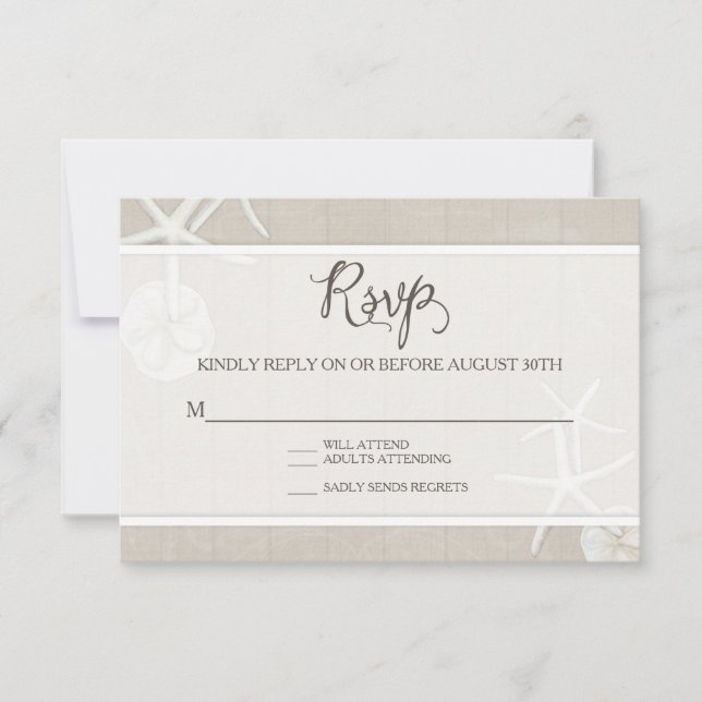 UAWG Beach Hochzeit Starfish Damask Holz Einfach RSVP Karte (Vorderseite)