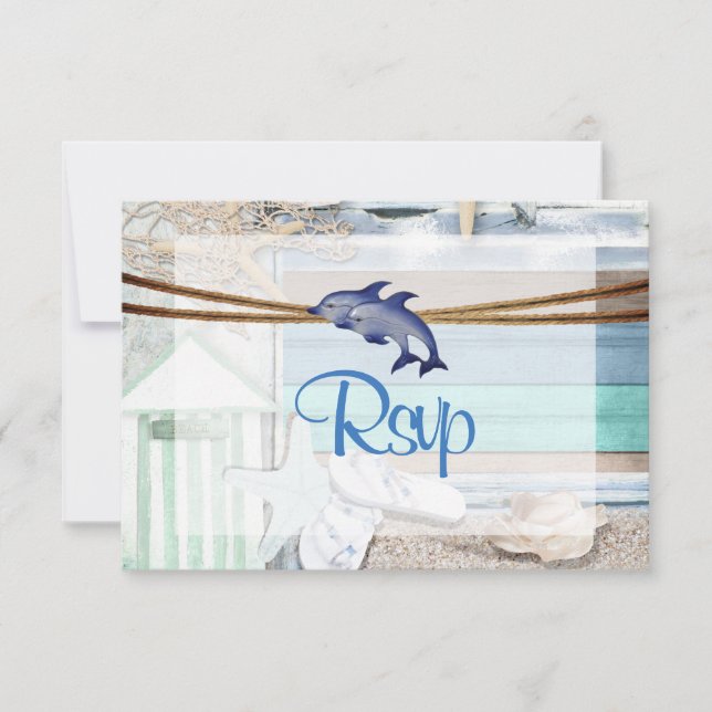 UAWG Beachfront Dolphin Wedding RSVP Karte (Vorderseite)