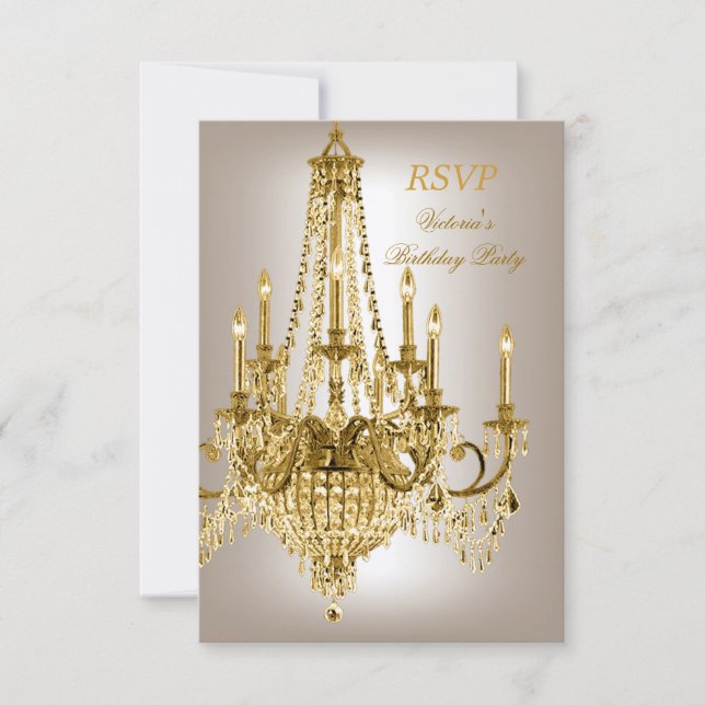 UAWG Birthday Party Gold Metallic Chandelier 2 RSVP Karte (Vorderseite)