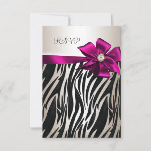 UAWG Birthday Party Zebra White Cream Black Pink RSVP Karte