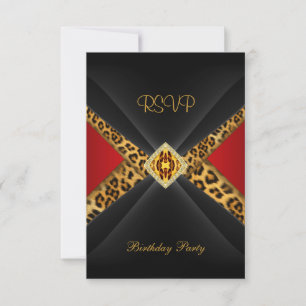 UAWG Birthday Red Gold Black Leopard Jewel RSVP Karte
