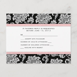 UAWG Black and Light Pink Damask RSVP Karte
