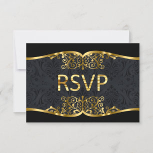 UAWG Black Gold Damask Einladung