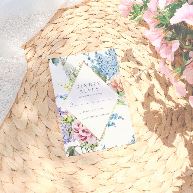 UAWG | Blaues und Lila Wasserfarbenblühen mit Gold RSVP Karte (Von Creator hochgeladen)