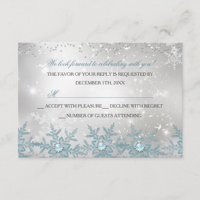 UAWG Blue Pearl Snowflake Weihnachts-Party RSVP Karte (Vorderseite)