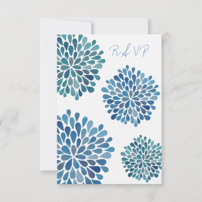 UAWG Blue Watercolor Dahlias Wedding Card RSVP Karte (Vorderseite)