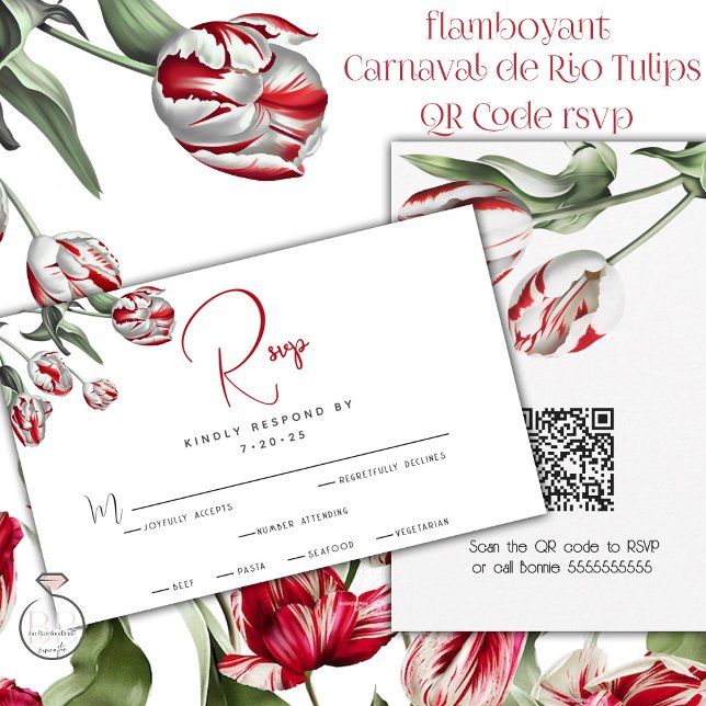 UAWG | Blumenrot/weiß Rembrandt Tulips RSVP Karte (Easy Peasy RSVP using  your QR code for your  guests to reply with just a click of their camera/)