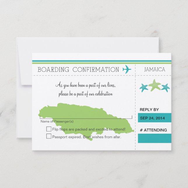 UAWG Boarding Pass auf JAMAICA RSVP Karte (Vorderseite)