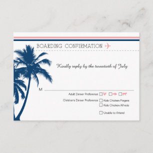 UAWG Boarding Pass Navy Blue & Blush Pink RSVP Karte