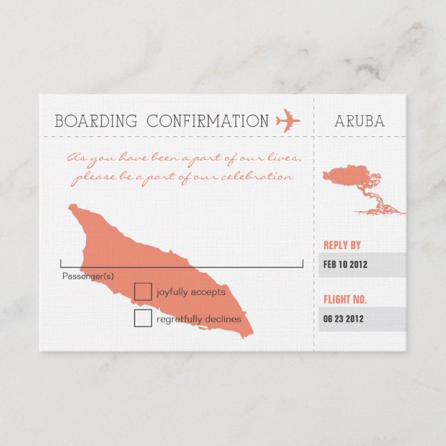UAWG Boarding Pass to Aruba RSVP Karte (Vorderseite)