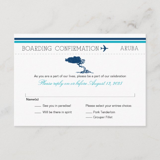 UAWG Boarding Pass to Aruba RSVP Karte (Vorderseite)