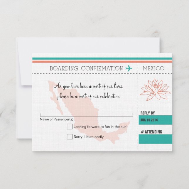 UAWG Boarding Pass TO MEXICO RSVP Karte (Vorderseite)