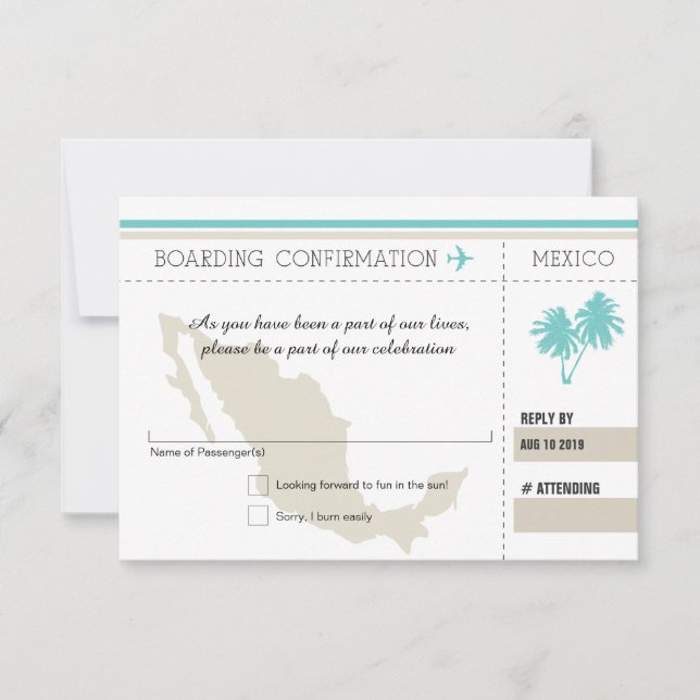 UAWG Boarding Pass TO MEXICO RSVP Karte (Vorderseite)