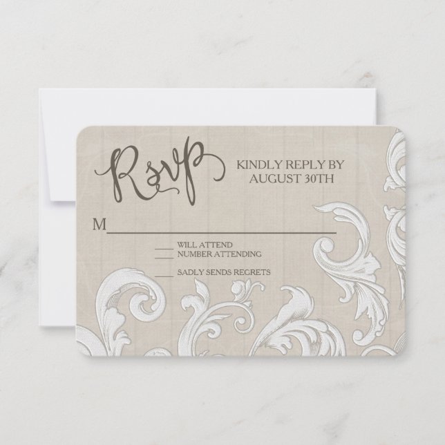 UAWG BOHO Farm Barn Lace Bohemisch Wood Wedding RSVP Karte (Vorderseite)