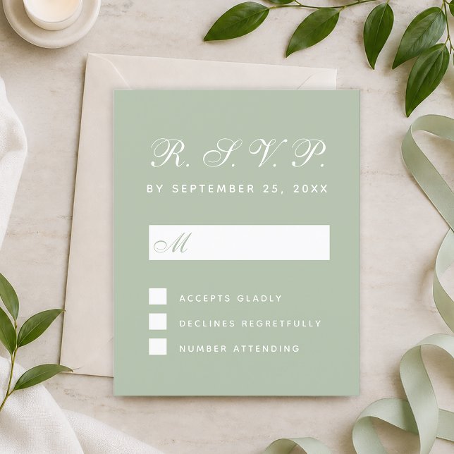 UAWG Budget Sage Green Calligraphy Response Card (Von Creator hochgeladen)