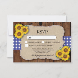 UAWG Burlap Wedding Wood Rustic Blue Karo Cards RSVP Karte