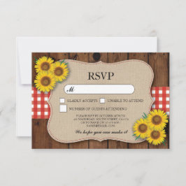 UAWG Burlap Wedding Wood Rustic Red Karo Cards RSVP Karte