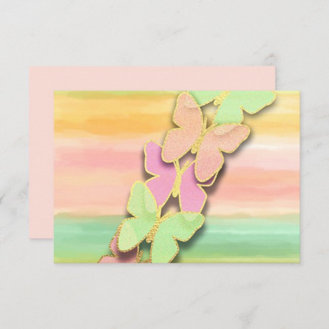 UAWG Butterfly Pink Green Peach Einladung (Vorne/Hinten)