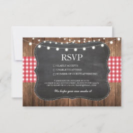 UAWG Chalk Wedding Wood Rustic Red Karo Cards RSVP Karte