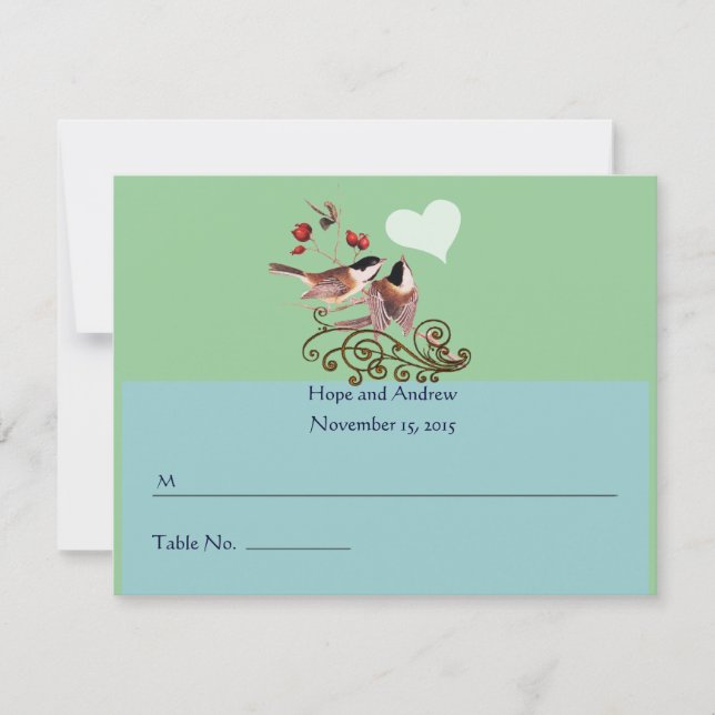 UAWG Chickadee Love Birds Wedding Platzkarte RSVP Karte (Vorderseite)