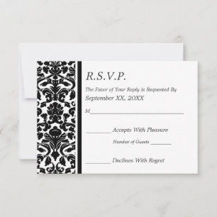 UAWG Damask Black and White Wedding RSVP Karte