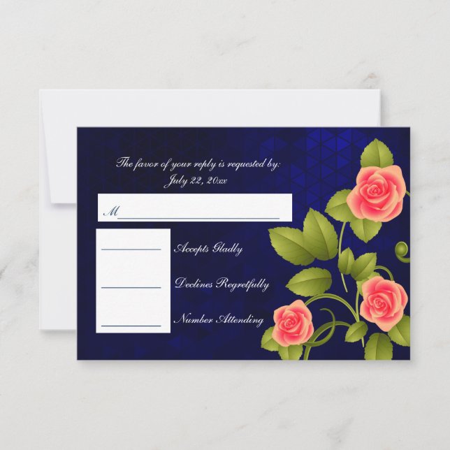 UAWG Dark Blue und Coral Rose Hochzeit RSVP Karte (Vorderseite)