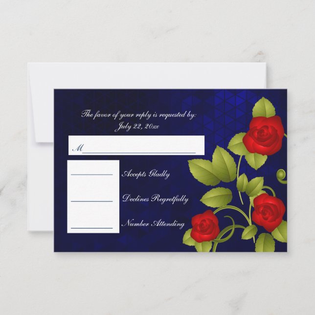 UAWG Dark Blue und Rote Rose Wedding RSVP Karte (Vorderseite)