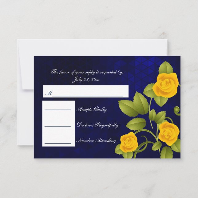 UAWG Dark Blue und Yellow Rose Wedding RSVP Karte (Vorderseite)