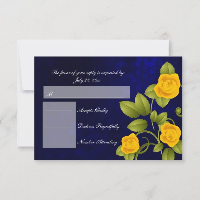 UAWG Dark Blue und Yellow Rose Wedding RSVP Karte (Vorderseite)