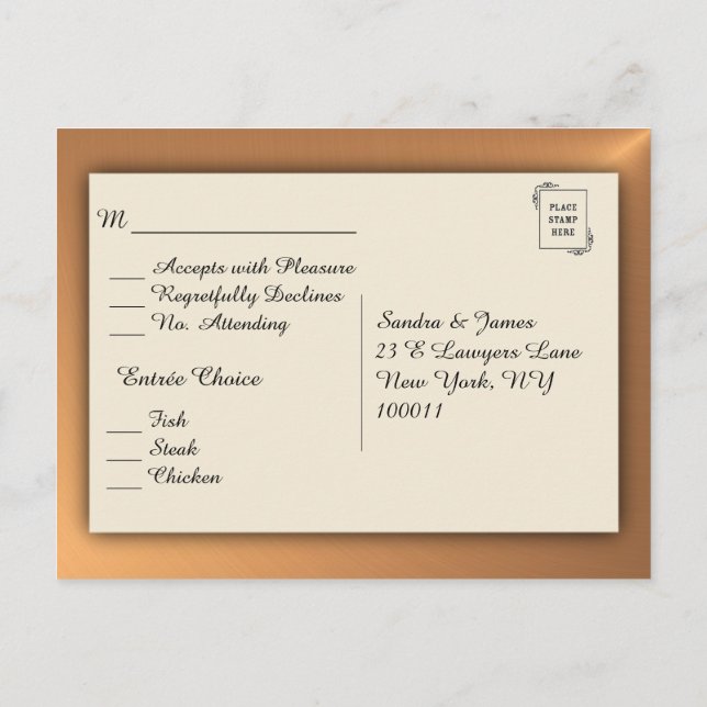 UAwg des Kupfer-Shine-Menüs Einladungspostkarte (Rückseite)