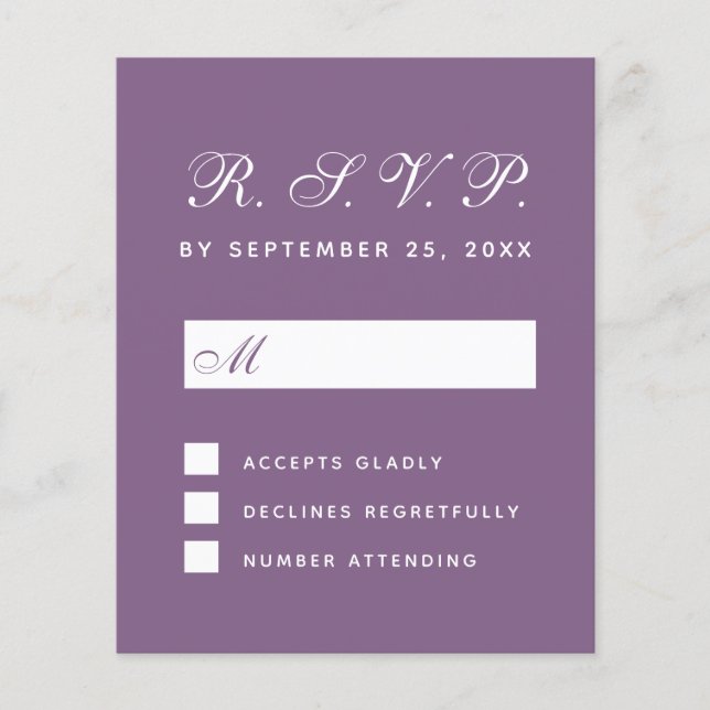 UAWG Dusty Lila Budget Wedding Response Card (Vorderseite)