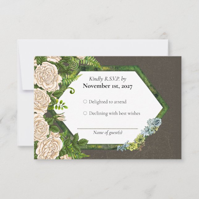 UAWG Earthy rusticus Rose farn card with Lichen RSVP Karte (Vorderseite)