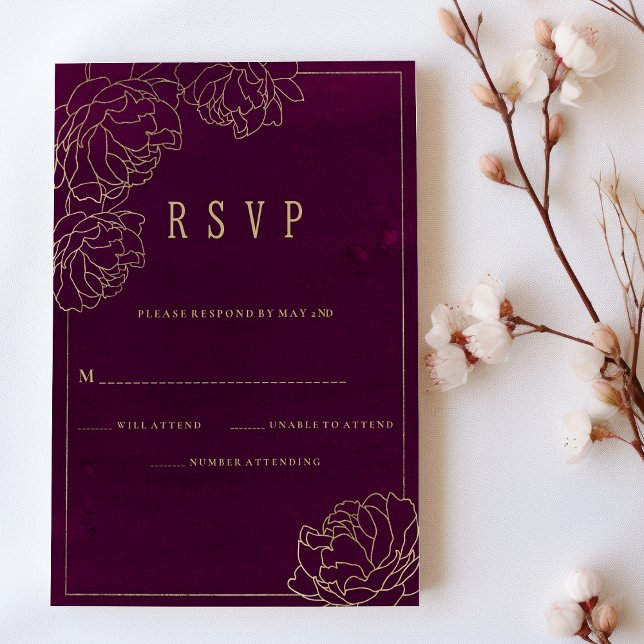 UAwg Einladung (Watercolor burgundy gold peony floral RSVP)